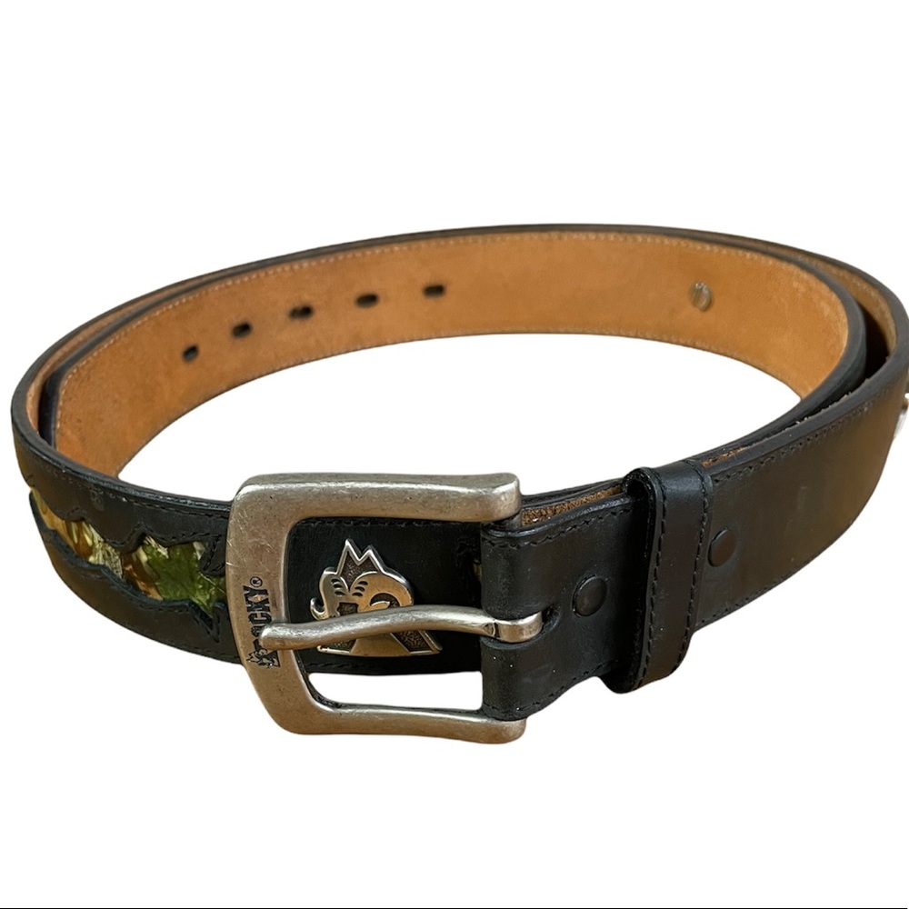 Rocky leather belt with tooled metal and camo inserts size 44